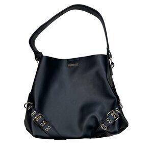 Steve Madden NYC Large Tote Handbag Black Bucket Bag Buckle Gold Streetwear